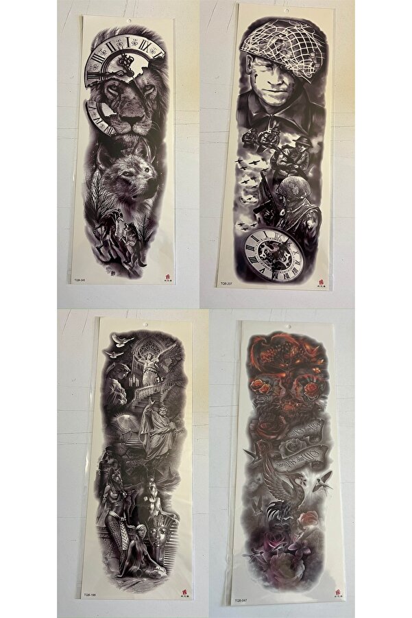 Ai̇rbrush Tattoo Savaşçı 1 Hafta Kalıcı 4 Adet Bi̇rden Tam Kol Bacak Kaplama 46 Cm Geçi̇ci̇ Dövme Seti̇