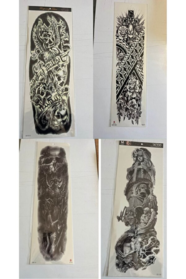 Ai̇rbrush Tattoo Korkusuz 1 Hafta Kalıcı 4 Adet Bi̇rden Tam Kol Bacak Kaplama 46 Cm Geçi̇ci̇ Dövme Seti̇