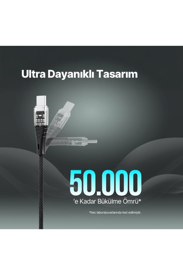 Ttec Ekstra Dayanıklı Transparan Usb-C –Usb-C 60W Pd/Qc 120Cm Hızlı Şarj/Data Kablosu Siyah 2Dk58S