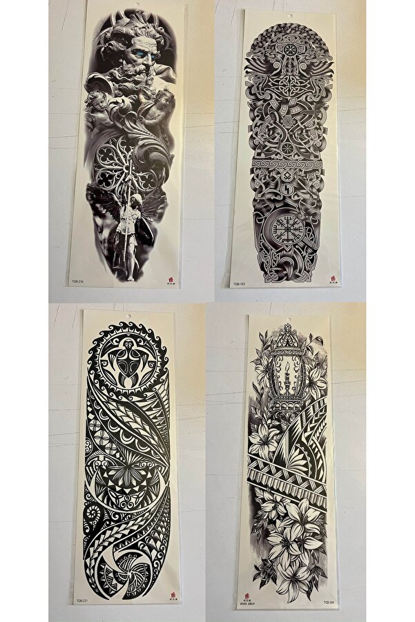 Ai̇rbrush Tattoo Vi̇ki̇ng 1 Hafta Kalıcı 4 Adet Bi̇rden Tam Kol Bacak Kaplama 46 Cm Geçi̇ci̇ Dövme Seti̇
