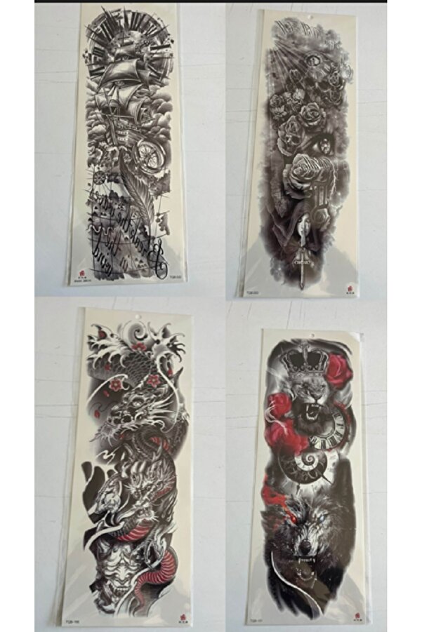Ai̇rbrush Tattoo Ejderha Aslan 1 Hafta Kalıcı 4 Adet Bi̇rden Tam Kol Bacak Kaplama 46 Cm Geçi̇ci̇ Dövme Seti̇