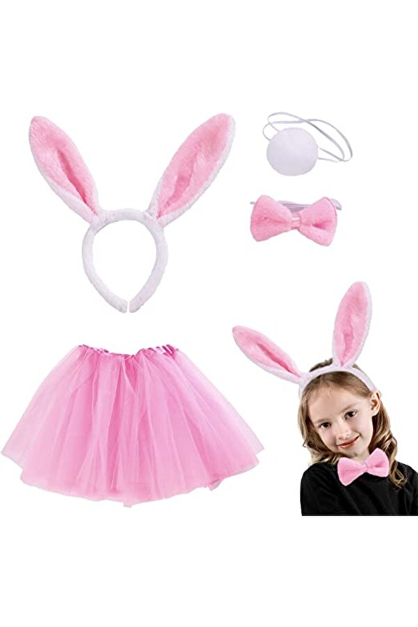 Ethab Ti̇caret Pembe Tavşan Tacı Etek Papyon Kuyruk Kostüm Seti̇ Çocuk Boy