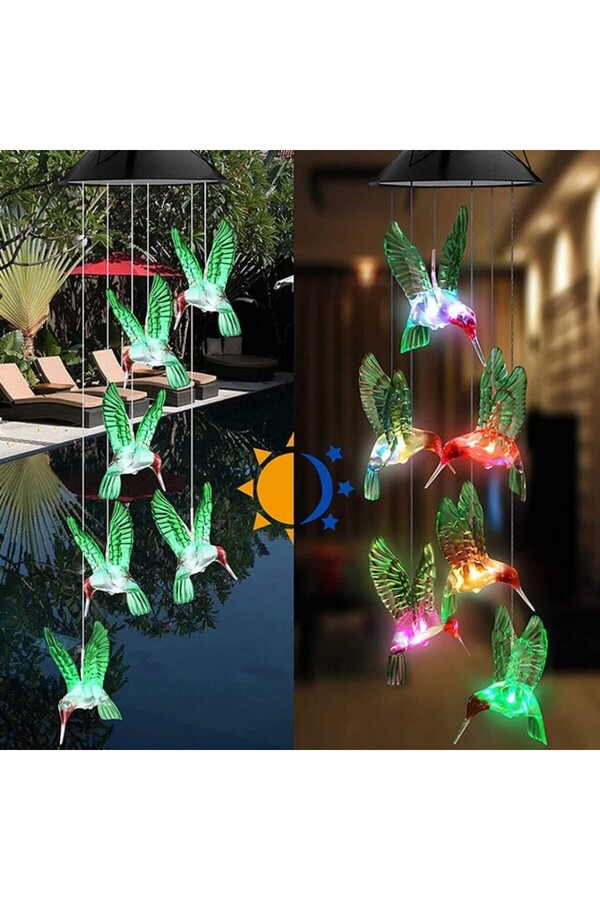 Solar Led Işıklı Kuşlu Bahçe Dekoru 6 Ledli̇,Renkli̇ Işık