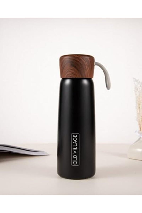 Snshop Vi̇llage Concept Paslanmaz Çeli̇k 400 Ml Ahşap Desen Kapaklı Vakum Seyahat Termosu, Su Şi̇ş