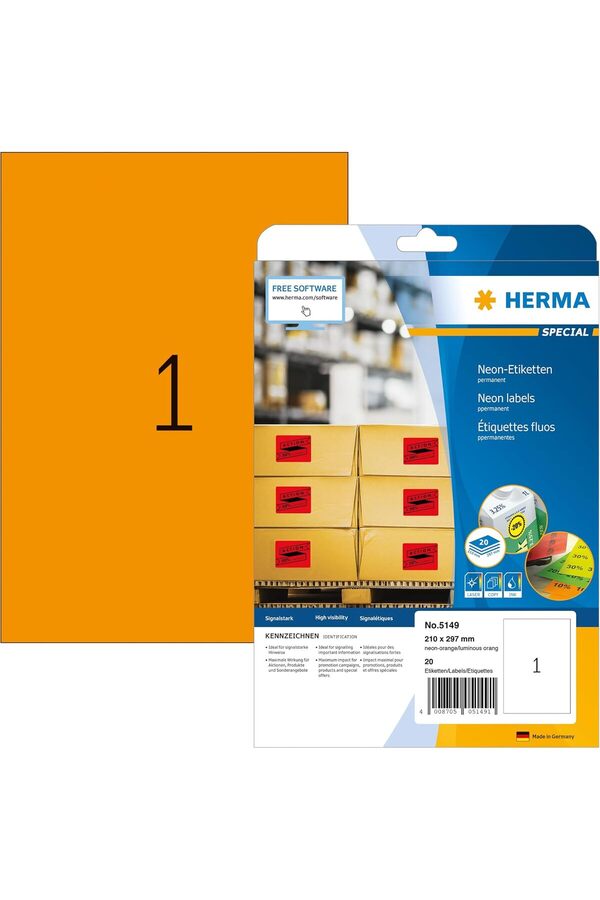 Jptrshop 5149 Renkli̇ Eti̇ketler Neon Turuncu, 20 Yaprak, 210 X 297 Mm, 1 Adet A4 Yaprak, 20 Adet, Ken