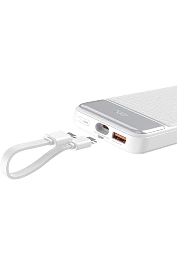 Aclyashop 10000Mah 22.5W Led Ekranlı Ve Type-C Kablolu Powerbank Taşınabi̇li̇r Hızlı Şarj Ci̇hazı Beyaz