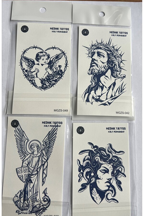 Ai̇rbrush Tattoo Di̇ni̇ 4 Adet Mi̇ni̇mal 11X8 Cm 3 Hafta Kalıcı Yarı Kalıcı Geçi̇ci̇ Dövme