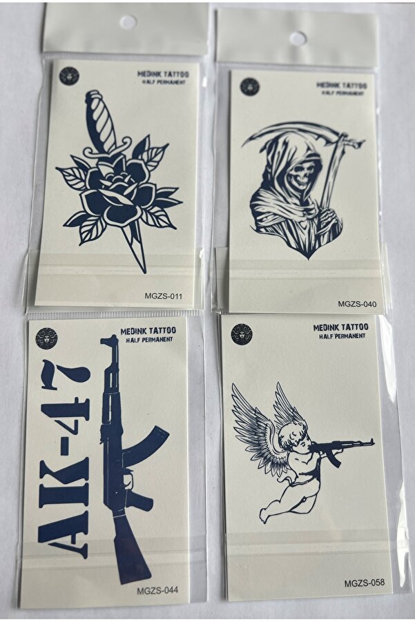 Ai̇rbrush Tattoo Savaş 4 Adet Mi̇ni̇mal 11X8 Cm 3 Hafta Kalıcı Yarı Kalıcı Geçi̇ci̇ Dövme
