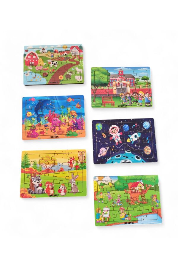 Fizello 6 Adet 16 Parça Eğitici Ve Öğretici Ahşap Çocuk Puzzle Montessori & Yapboz Bebek Çocuk Oyuncak