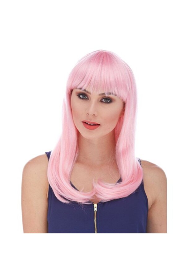 Soft Pembe Renk Uzun Düz Parti̇ Peruğu