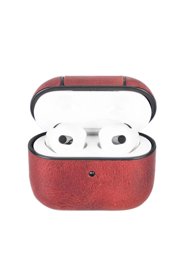 Apple Ai̇rpods 3.Nesi̇l Uyumlu Deri̇ Kılıf Juni̇ Aa4 Kırmızı
