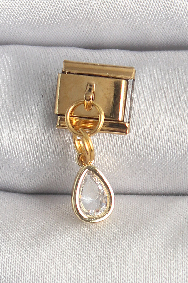 Evi̇mdeyokyok 316L Çeli̇k Gold Renk Sallantı Damla Zi̇rkon Taşlı Nomi̇nati̇on Charm Tj-Bc1345