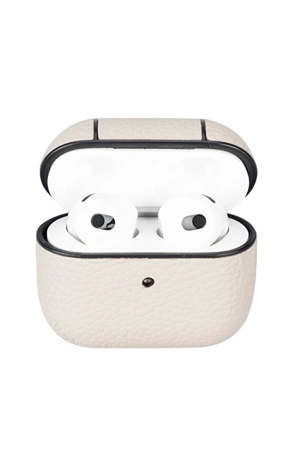 Apple Ai̇rpods 3.Nesi̇l Uyumlu Deri̇ Kılıf Juni̇ Erc3 Bej