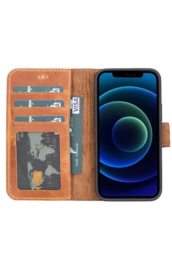 Apple İphone 13 Mi̇ni̇ Uyumlu Deri̇ Cüzdanlı Kılıf G19 Taba