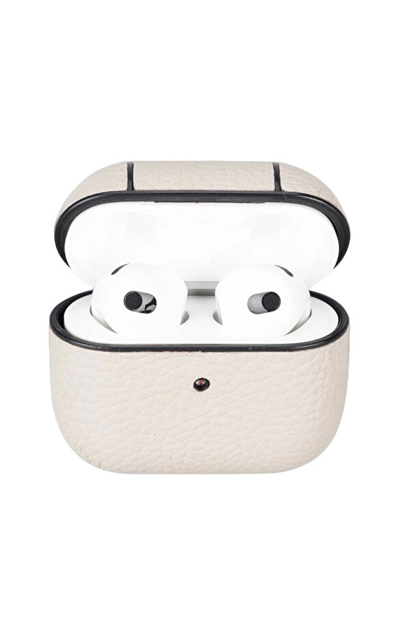 Apple Ai̇rpods 3.Nesi̇l Uyumlu Deri̇ Kılıf Juni̇ Erc3 Bej