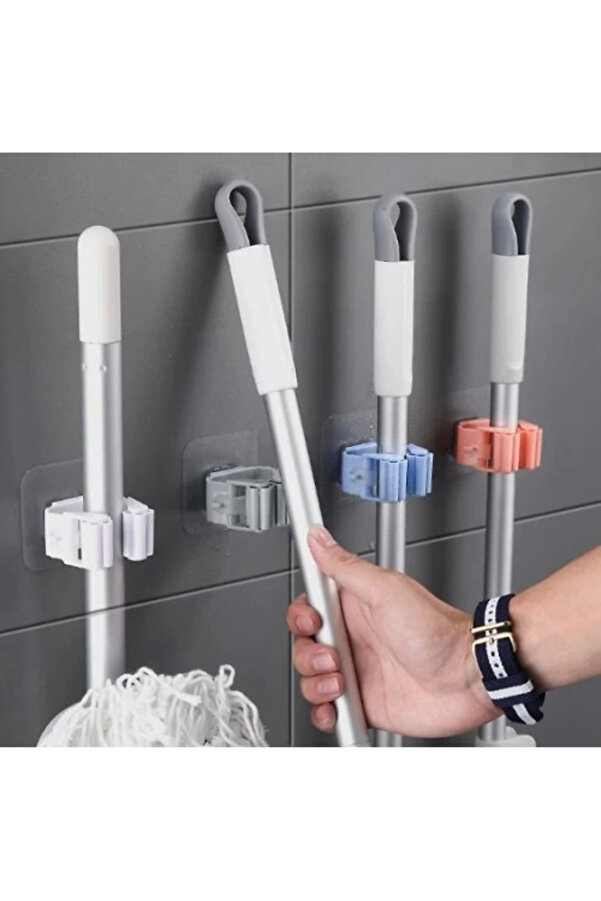 Yapışkanlı Mop Tutucu Seti̇ 4 Adet Askı