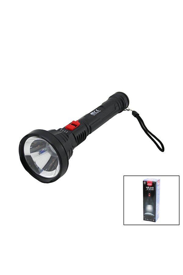 Go İthalat Usb Şarjlı=5V 1W Led El Feneri̇ 3-Kademe Işık - Flaşör Şarj Gösterge 70Lümen 25.7Cm