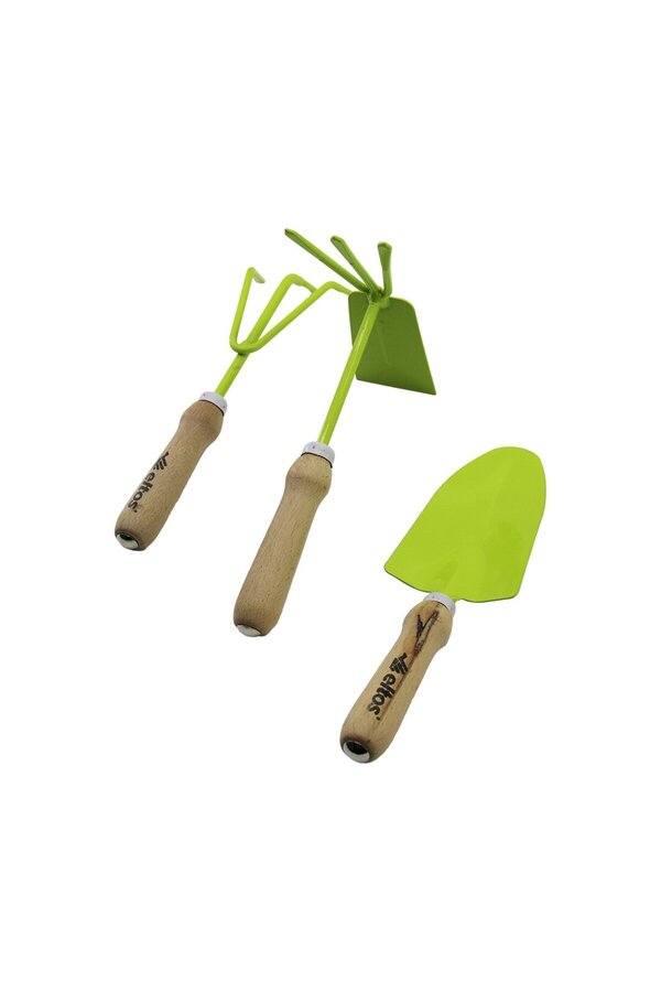 Go İthalat Ebs-003 3Pcs Bahçe Hobi̇ Seti̇ Renkli̇ Metal Çi̇ft Başlı Çapa - 3 Di̇şli̇ Tırmık - Kürek Ahşap Saplı