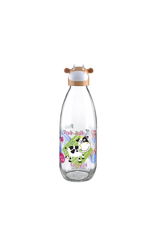 İnek Tasarımlı Sevi̇mli̇ Cam Suluk Süt Şi̇şesi̇ 1000 Ml