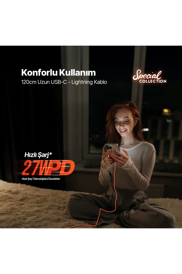Ttec Usb-C - Lightning Hızlı Şarj Kablosu 120Cm Neon Turuncu