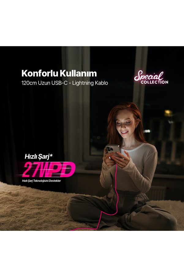 Ttec Usb-C - Lightning Hızlı Şarj Kablosu 120Cm Neon Pembe