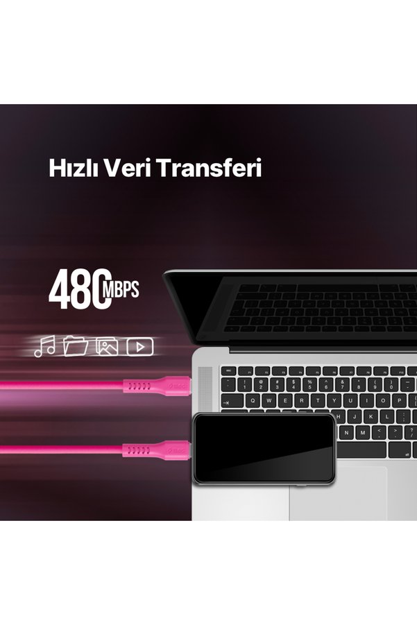 Ttec Usb-C - Lightning Hızlı Şarj Kablosu 120Cm Neon Pembe
