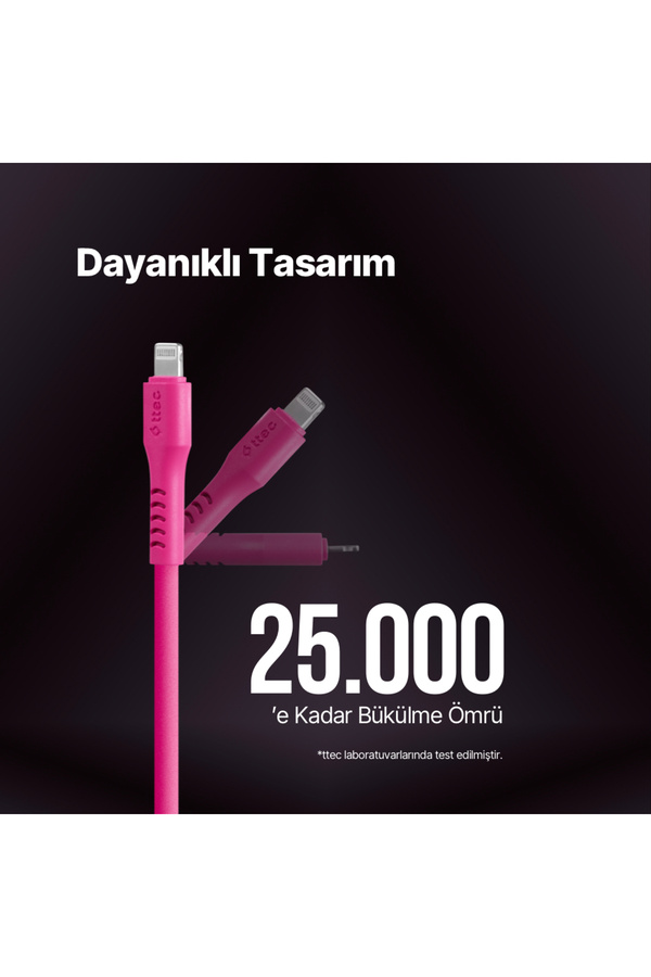 Ttec Usb-C - Lightning Hızlı Şarj Kablosu 120Cm Neon Pembe