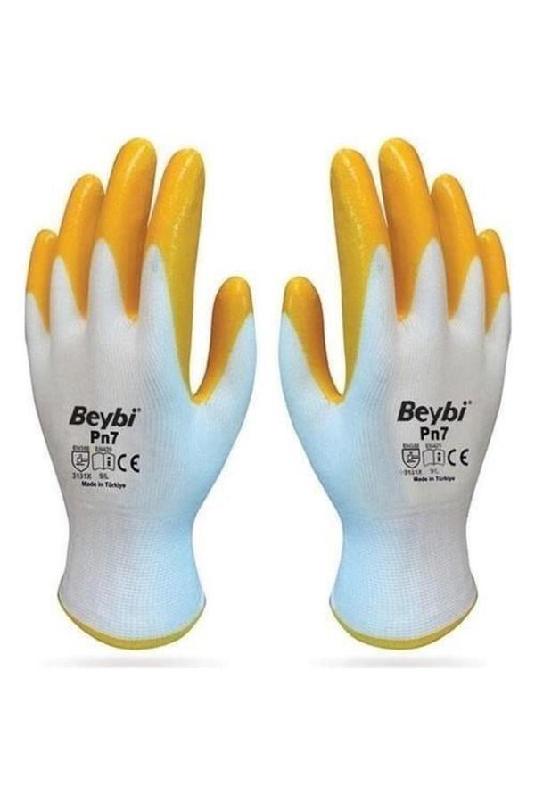 Beybi Işçi Eldiveni Nitril Pn7 Beyaz Sarı Çift 10 Numara 5 Çift 0017