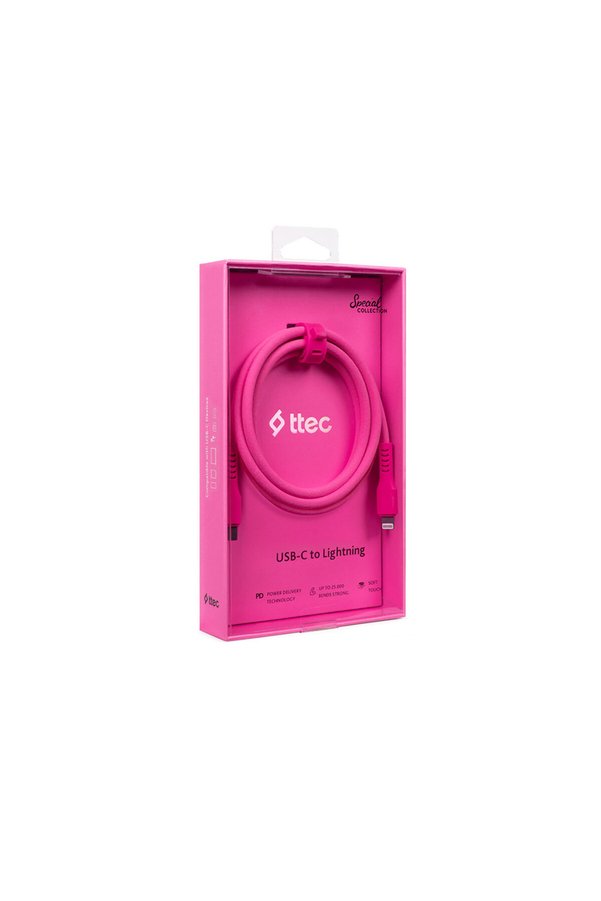 Ttec Usb-C - Lightning Hızlı Şarj Kablosu 120Cm Neon Pembe
