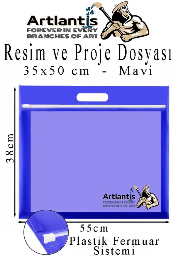 Artlantis Plastik Fermuarlı Proje Dosyası 35x50 cm 1 Adet Tutmaçlı 38x55 cm Resim ve Proje Ödev Dosyası El Tut