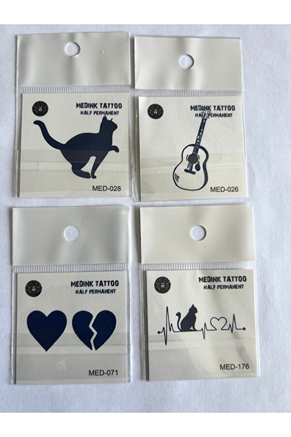 Ai̇rbrush Tattoo Kedi̇ 4 Adet Bi̇rden Mi̇ni̇mal 3 Hafta Kalıcı Geçi̇ci̇ Dövme Seti̇