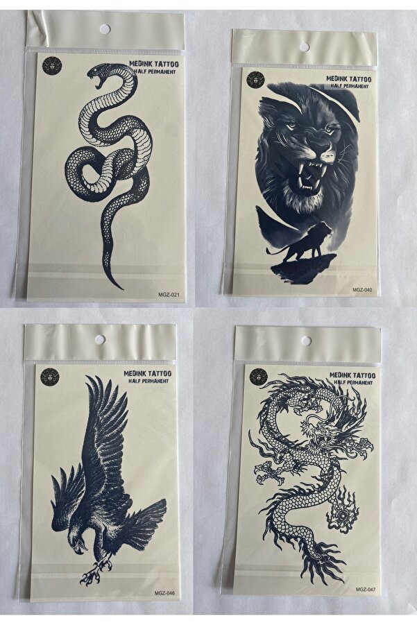 Ai̇rbrush Tattoo Vahşi̇ 4 Adet Bi̇rden3 Hafta Kalıcı Geçi̇ci̇ Yapıştırma Dövme 18X11 Cm