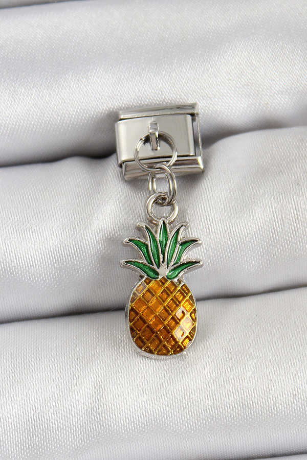 Tj 316L Çeli̇k Sallantılı Ananas Model Gümüş Renk Nomi̇nati̇on Charm Tj-Bc1468