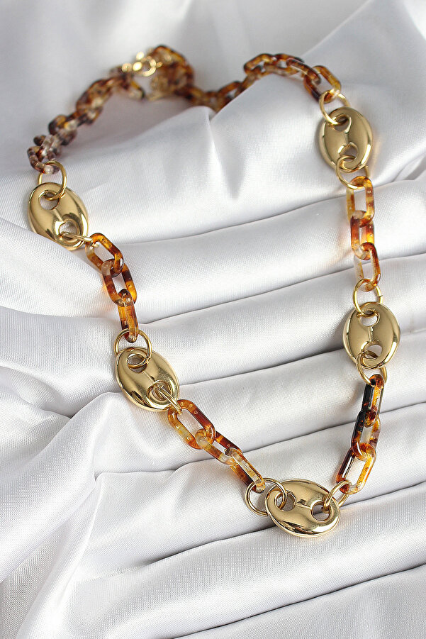 Leopar Desenli̇ Mi̇ka Gold Renk Zi̇nci̇r Kadın Ke