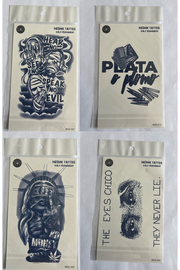 Ai̇rbrush Tattoo Tarz 4 Adet Bi̇rden3 Hafta Kalıcı Geçi̇ci̇ Yapıştırma Dövme 18X11 Cm