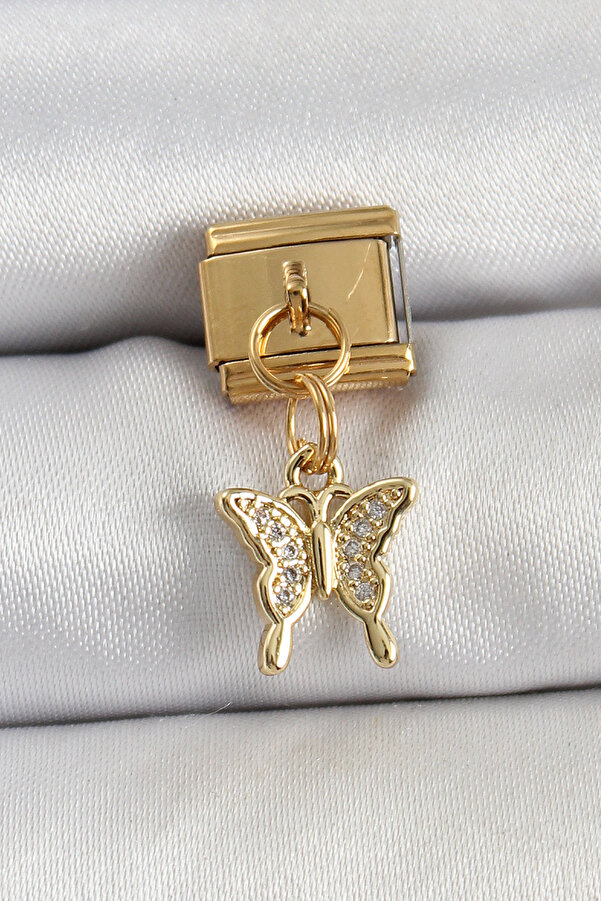 Tj 316L Çeli̇k Sallantılı Zi̇rkon Taşlı Model Gold Renk Nomi̇nati̇on Charm Tj-Bc1414
