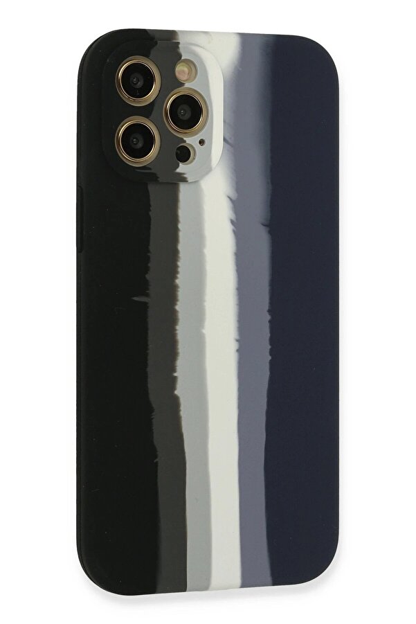 İphone 12 Pro Kılıf Ebruli̇ Lansman Si̇li̇kon - Si̇yah-Laci̇vert - Dropx2126-7791