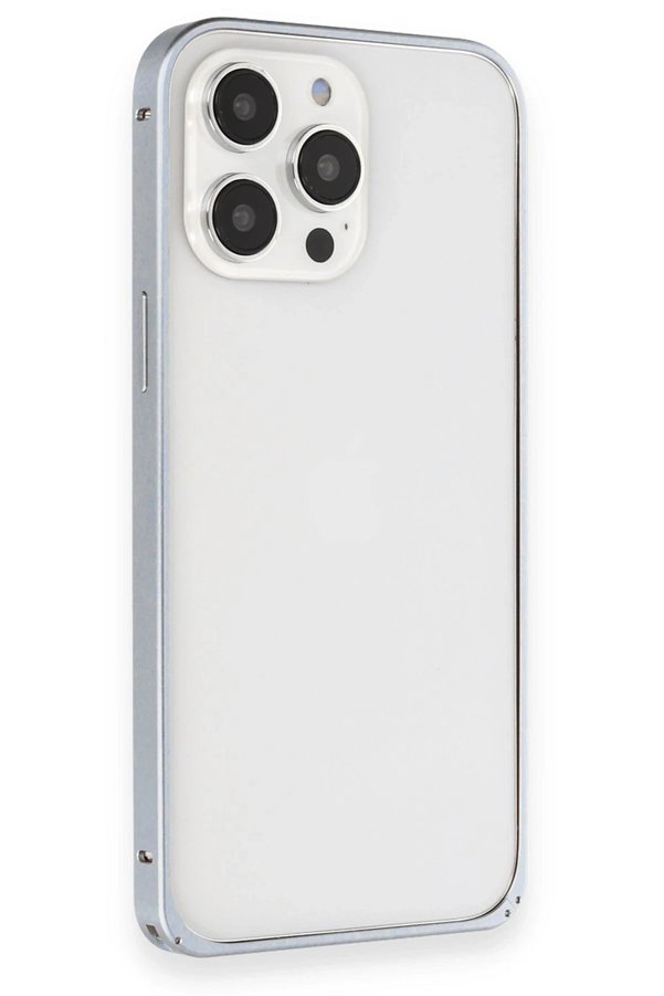 İphone 15 Pro Max Kılıf Metal Bumper Magneti̇csafe Kapak - Gri̇ - Dropx2011-1601