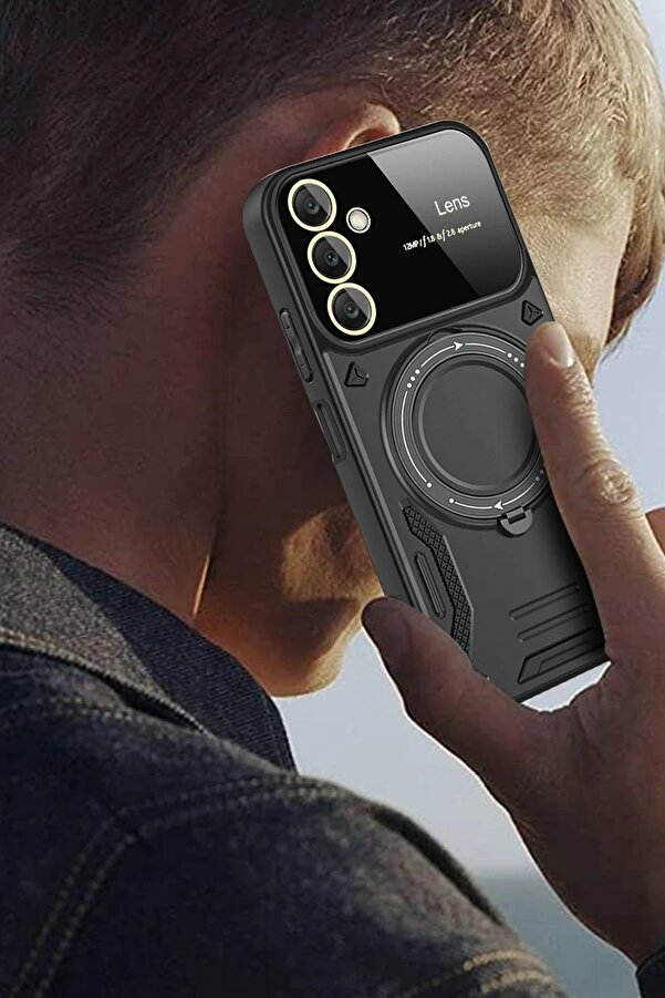 Samsung Galaxy A35 5G Kılıf Joy Lens Standlı Kapak - Koyu Yeşi̇l - Dropx9042-6084