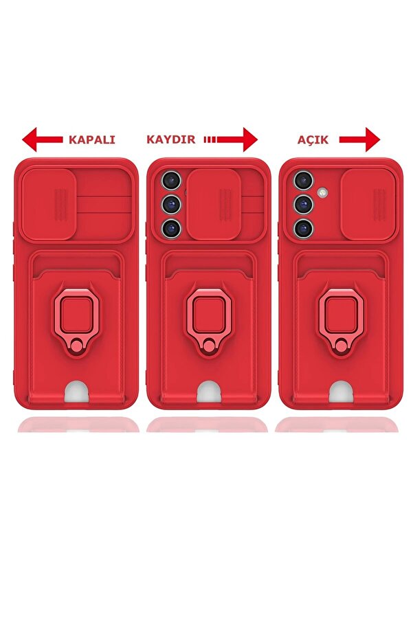 Samsung Galaxy A54 5G Kılıf Zuma Kartvi̇zi̇tli̇ Yüzüklü Si̇li̇kon - Kırmızı - Dropx2395-2805