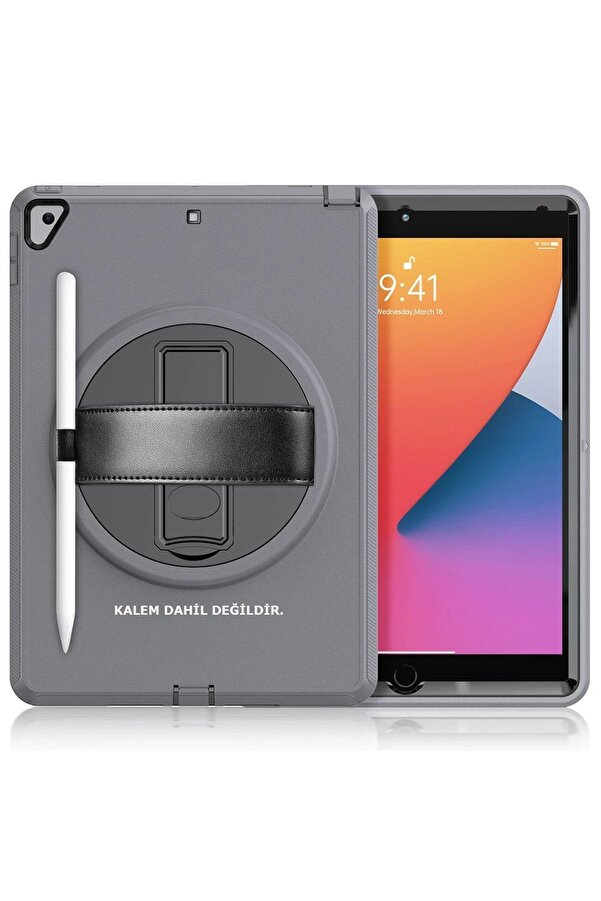 İpad 10.2 (7.Nesi̇l) Kılıf Hand Strap Tablet Kılıfı - Gri̇ - Dropx1859-3900
