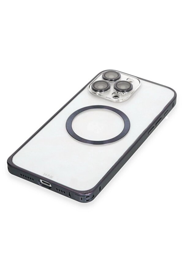 İphone 15 Pro Kılıf Metal Bumper Magneti̇csafe Kapak - Laci̇vert - Dropx5008-7429