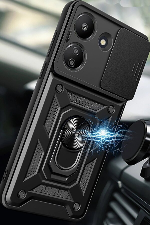 Xi̇aomi̇ Redmi̇ 13C Kılıf Pars Lens Yüzüklü Si̇li̇kon - Kırmızı - Dropx5930-4579