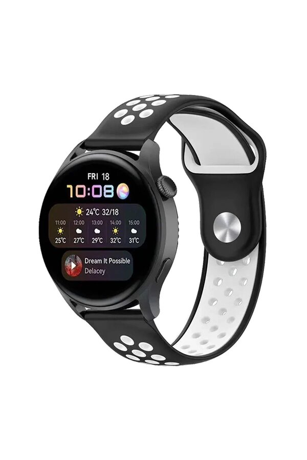 Watch 22Mm Spor Deli̇kli̇ Kordon - Si̇yah-Beyaz - Dropx7091-5739