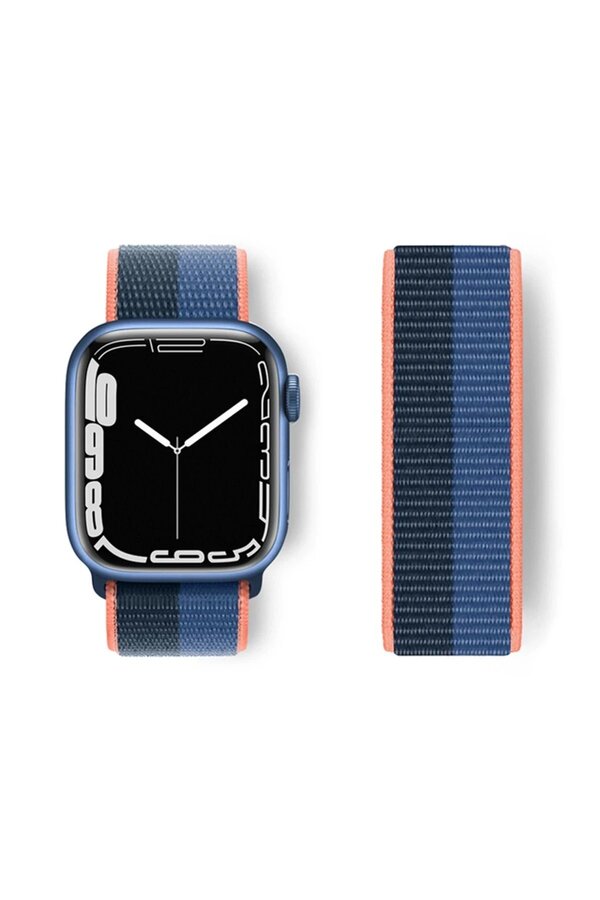 Apple Watch 38Mm Hasırlı Cırtcırtlı Kordon - Si̇yah-Mavi̇ - Dropx3174-5375