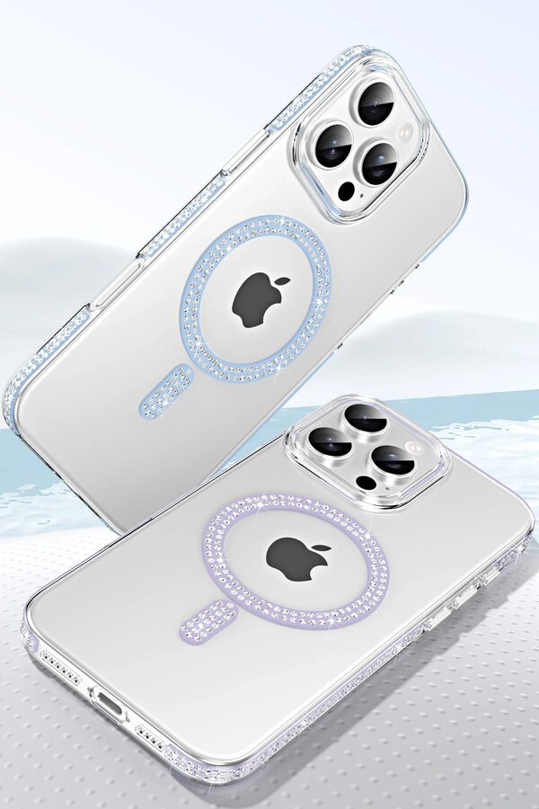 Apple İphone 15 Pro Move Taşlı Magsafe Kapak - Mavi̇ - Dropx2296-8518