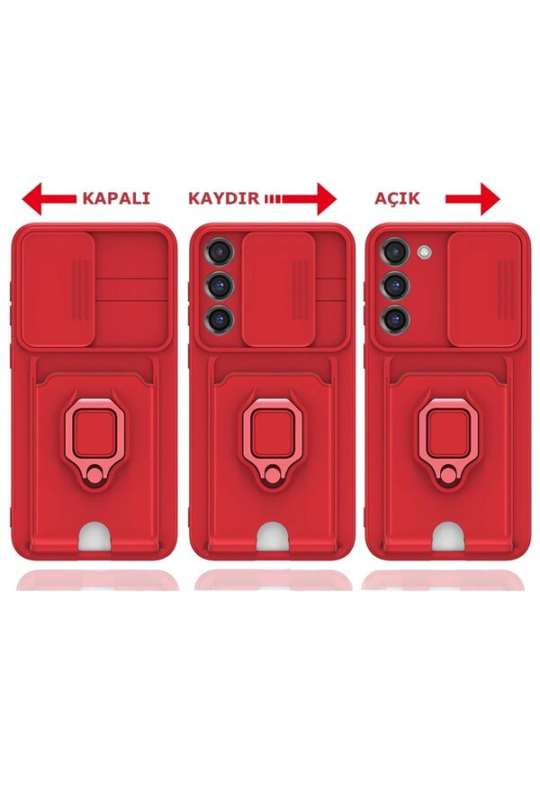 Samsung Galaxy S24 Plus Kılıf Zuma Kartvi̇zi̇tli̇ Yüzüklü Si̇li̇kon - Kırmızı - Dropx6941-9990