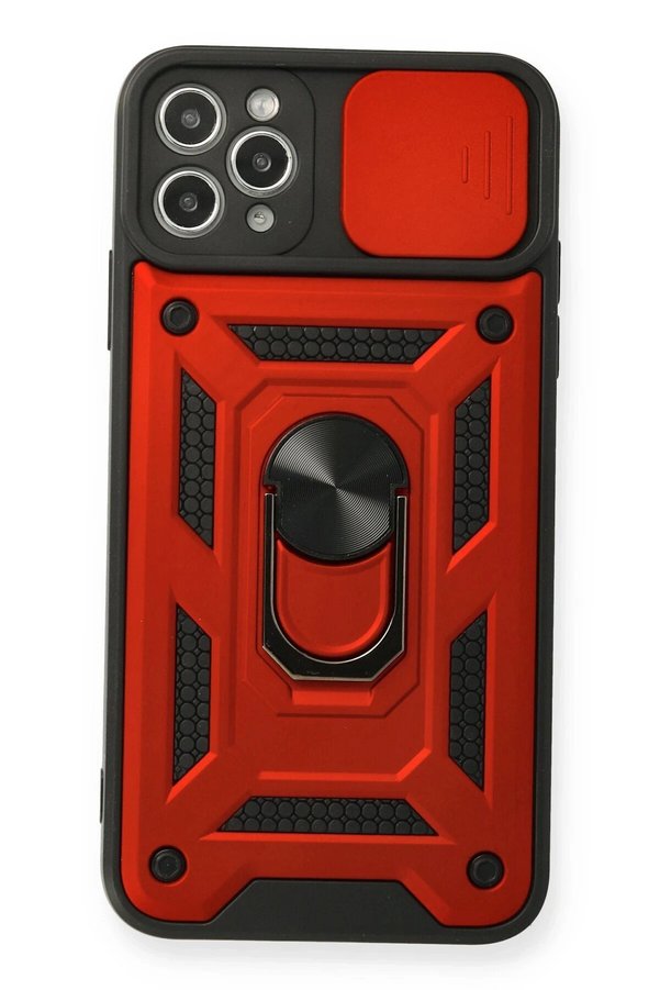 CepteToptan iPhone 11 Pro Max Kılıf Pars Lens Yüzüklü Silikon - Kırmızı - DROPX9319-8202