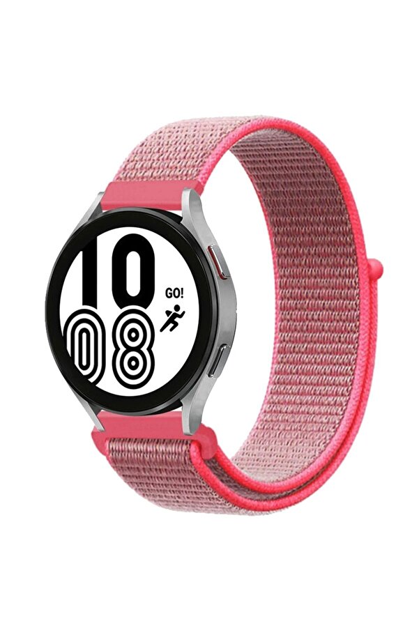 Samsung Galaxy Watch 4 Hasırlı Cırtcırtlı Kordon - Pembe - Dropx9263-7746