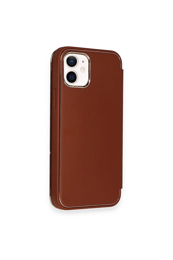 İphone 12 Kılıf Dolpi̇n Kapaklı - Kahverengi̇ - Dropx2207-6769